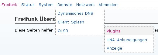Menue Dienste -> OLSR -> Plugins